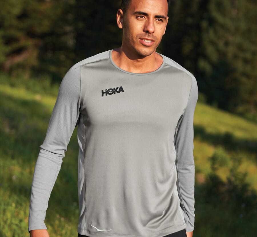 Hoka One One Top Heren - Performance Lange Mouw - Grijs - VN5148063